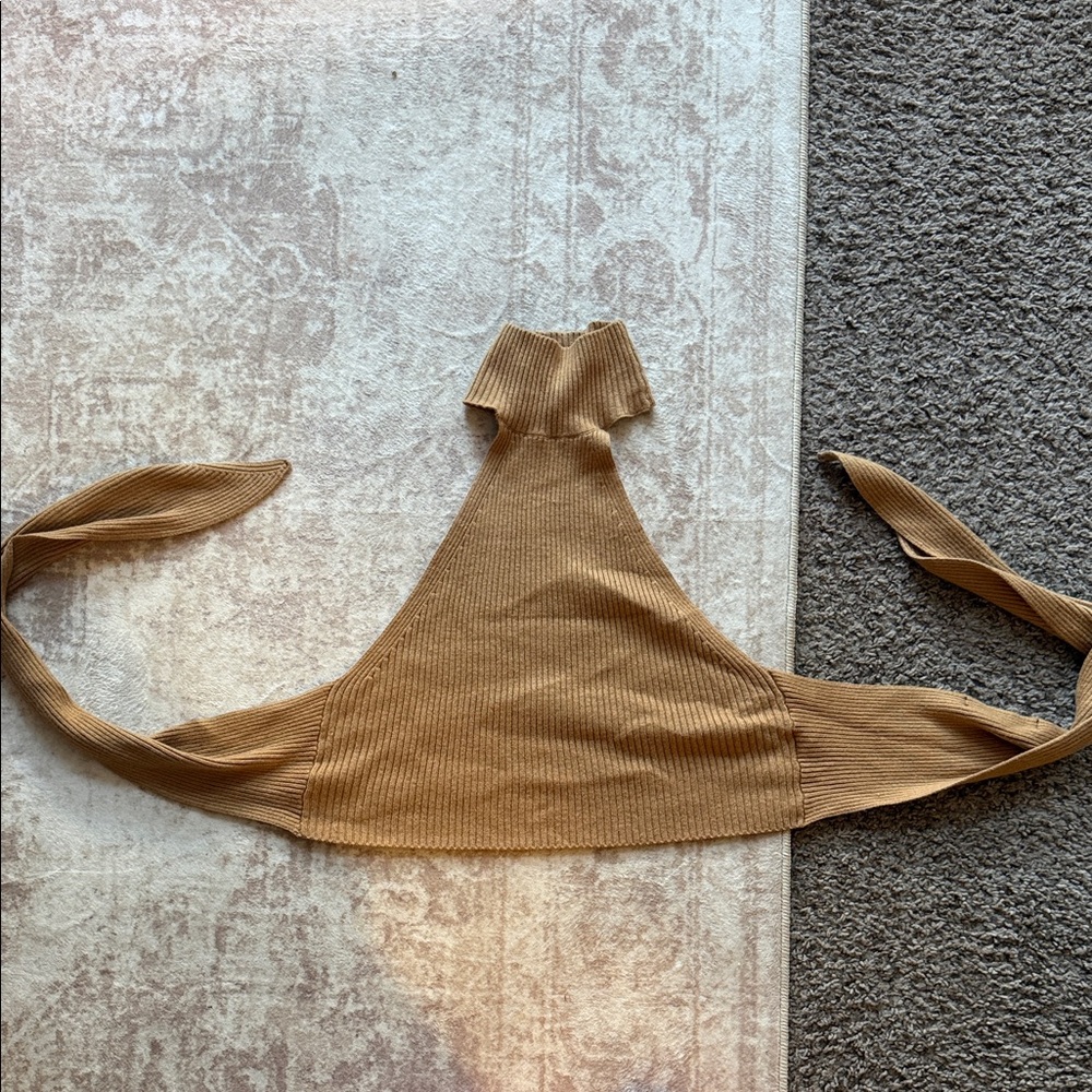 Tan Ribbed Halter Neck Top - Picture 3 of 3